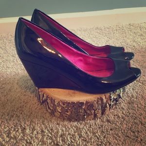 Black Open Toe Wedges